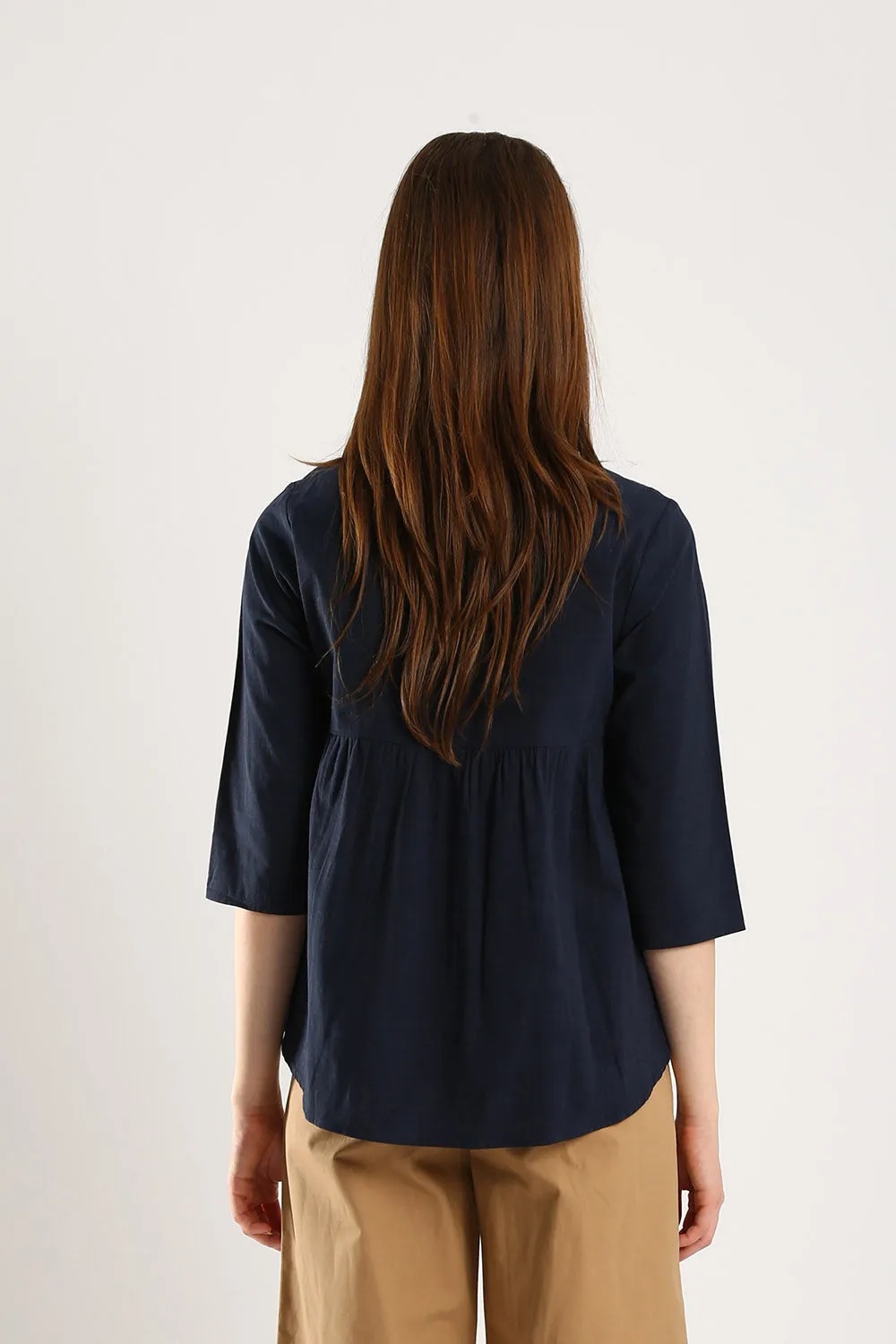 100% Cotton Relaxed Top in Dark Navy Blue