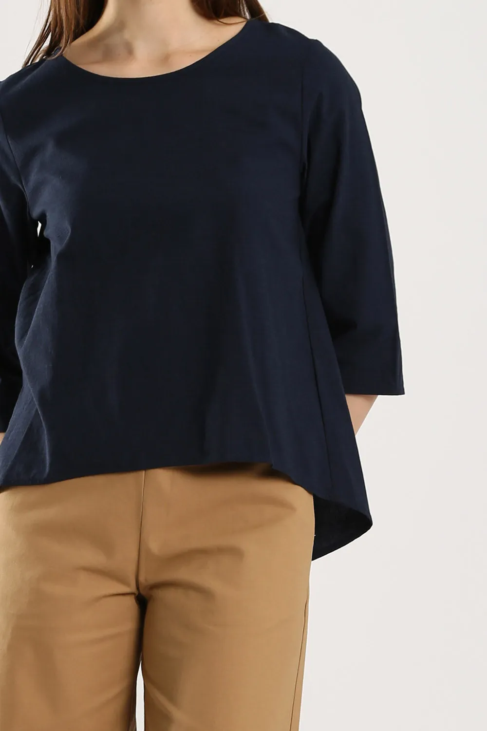 100% Cotton Relaxed Top in Dark Navy Blue