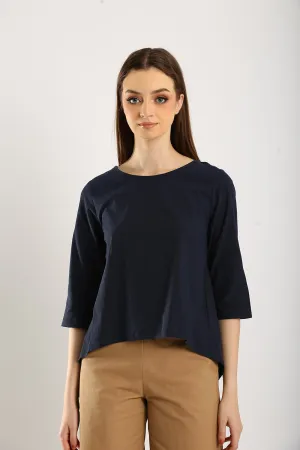 100% Cotton Relaxed Top in Dark Navy Blue