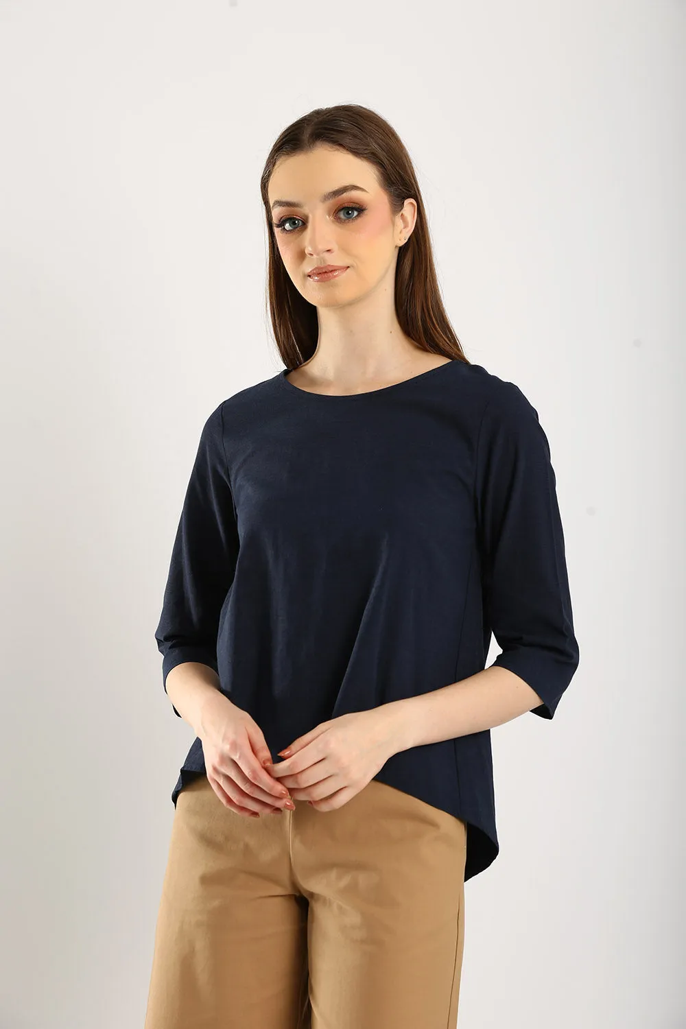 100% Cotton Relaxed Top in Dark Navy Blue