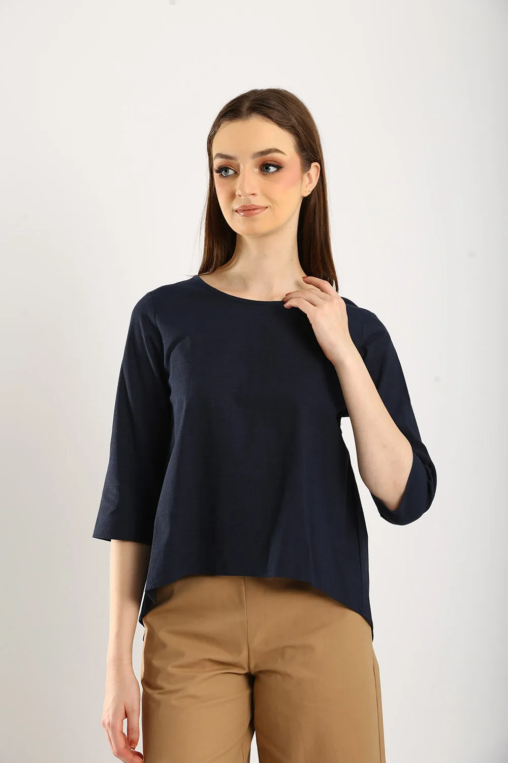 100% Cotton Relaxed Top in Dark Navy Blue