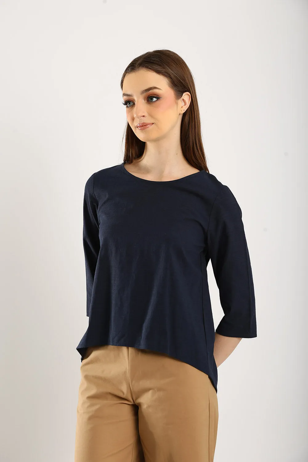 100% Cotton Relaxed Top in Dark Navy Blue