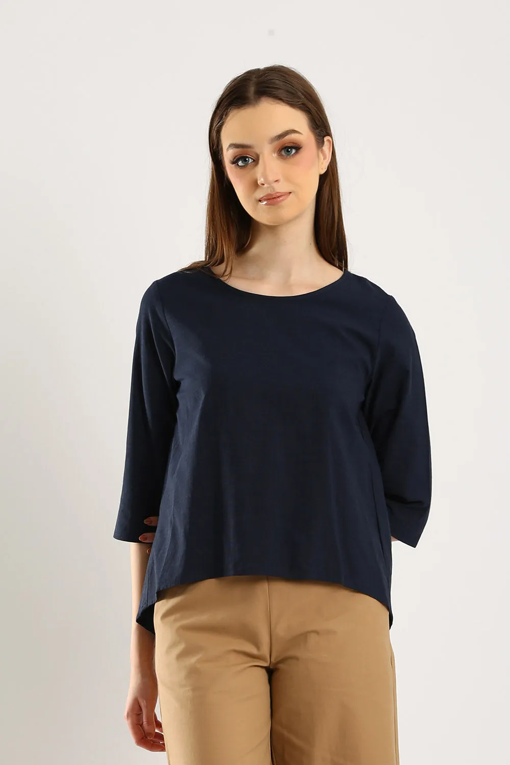 100% Cotton Relaxed Top in Dark Navy Blue