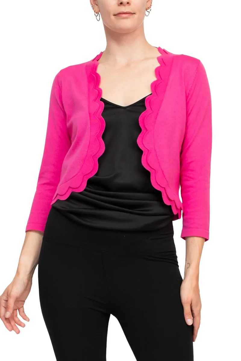 3/4 Sleeve Open Faced Shrug with Tiered Scallop Details