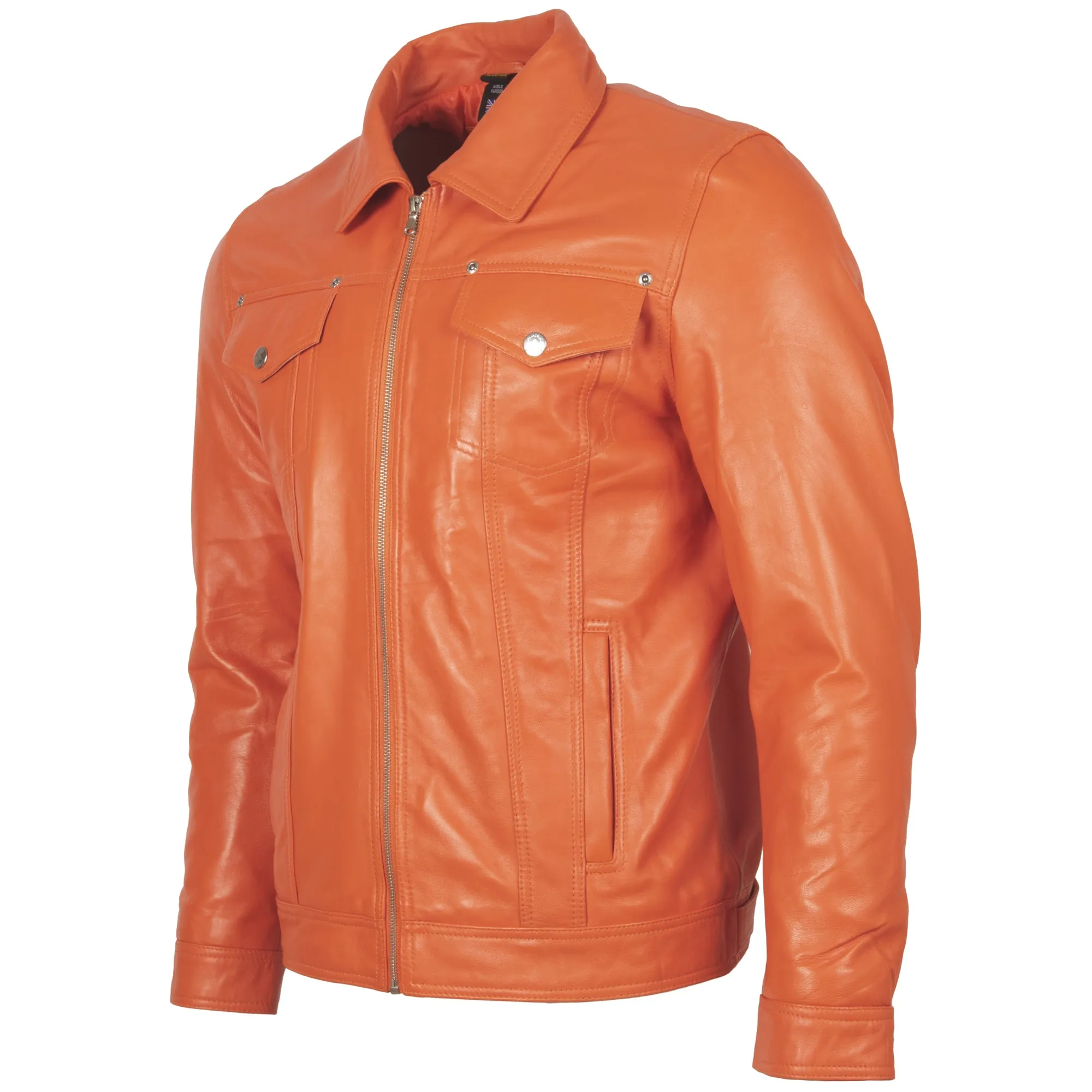 AGQ5 Men's Trucker Harrington Jacket - Light Orange