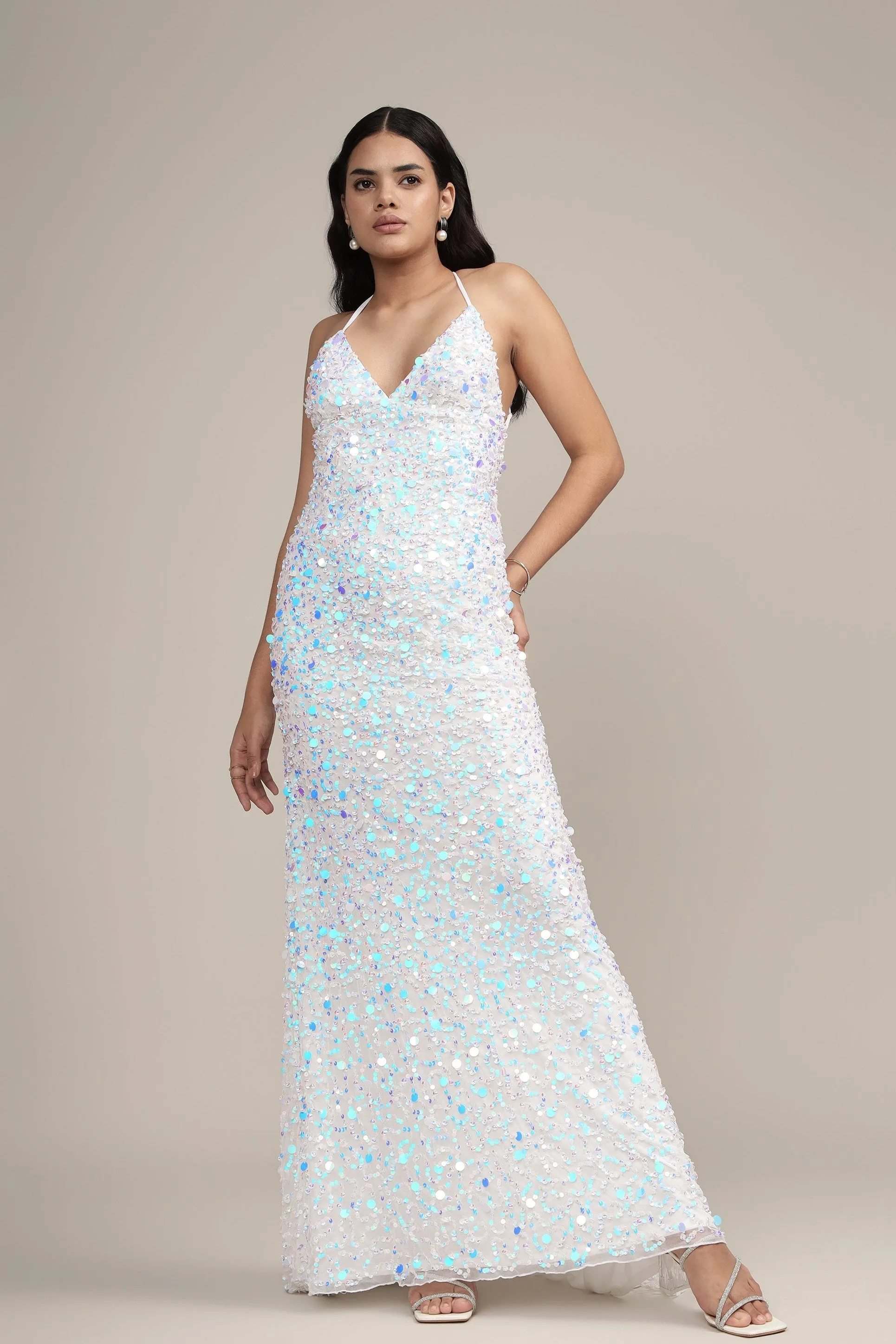 Alchemila Embellished Maxi Dress in Iridescent White