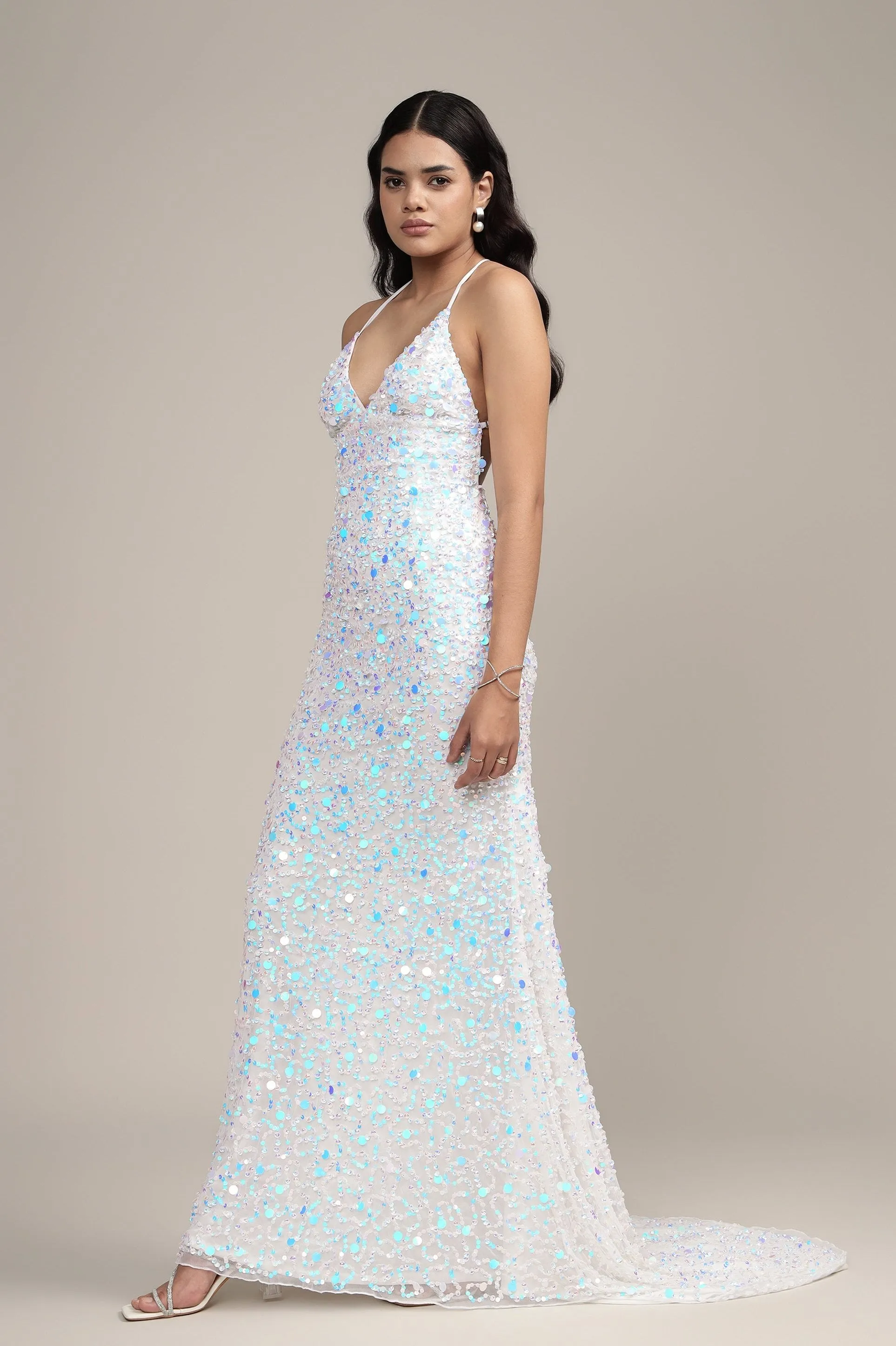 Alchemila Embellished Maxi Dress in Iridescent White