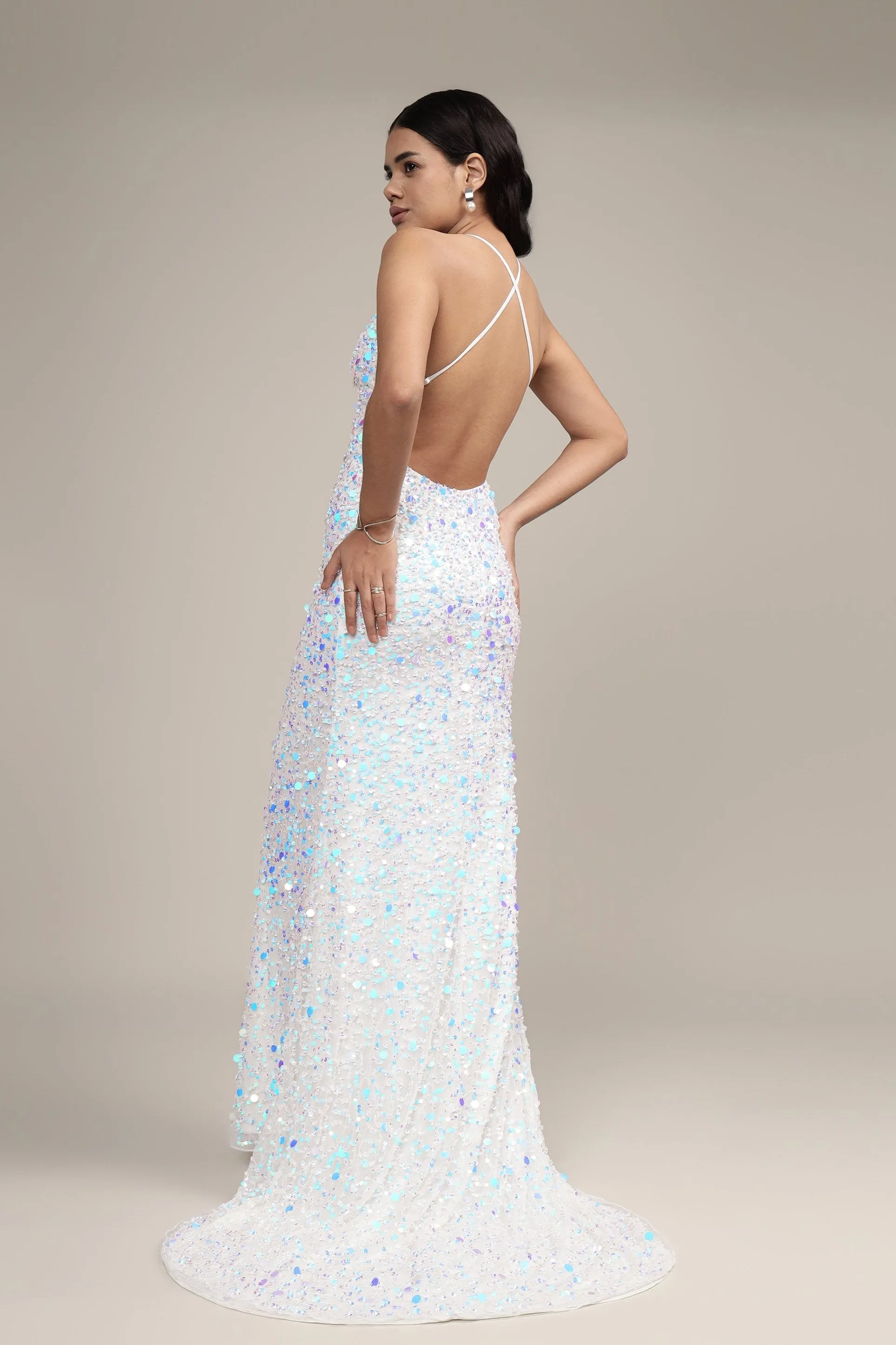 Alchemila Embellished Maxi Dress in Iridescent White