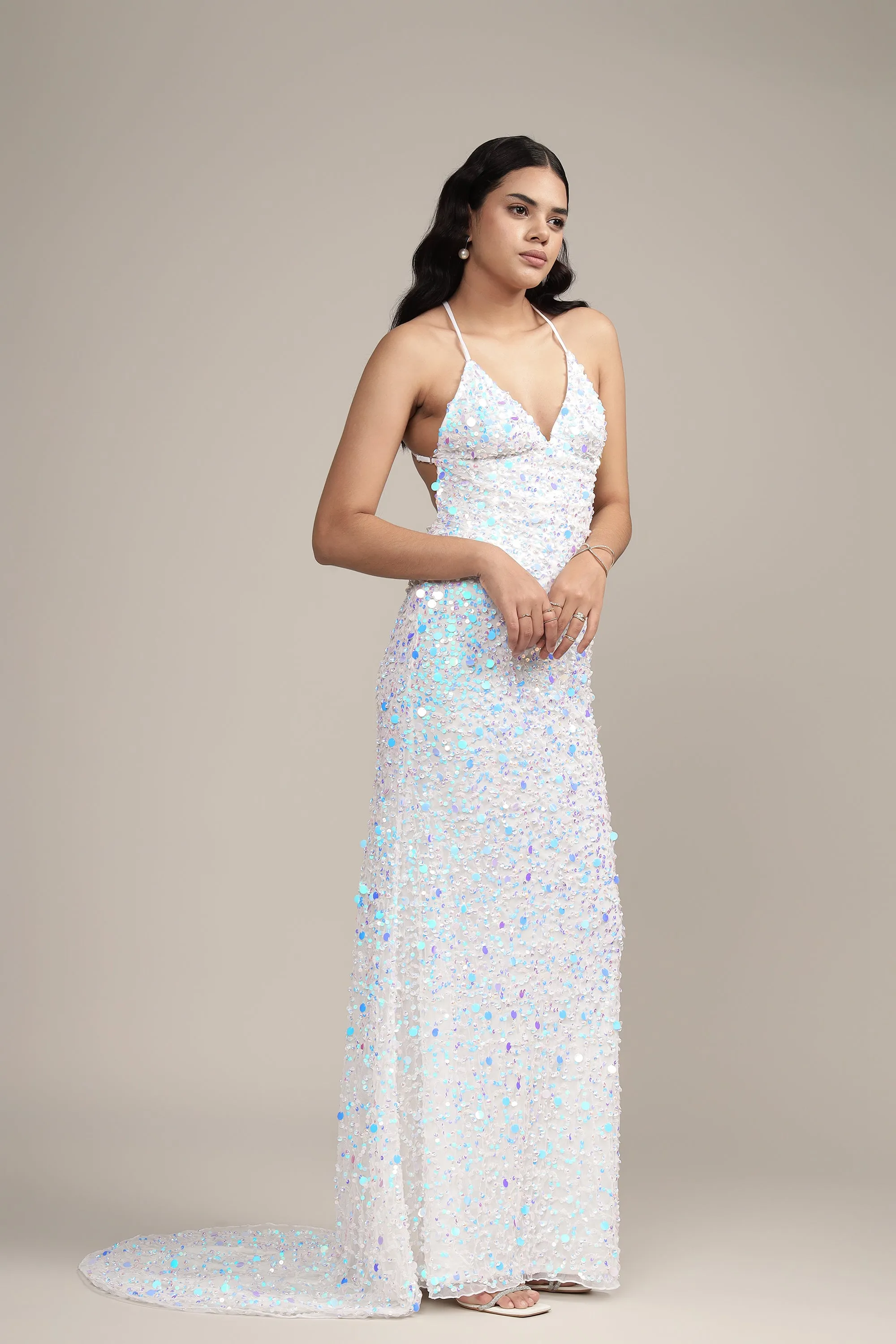 Alchemila Embellished Maxi Dress in Iridescent White