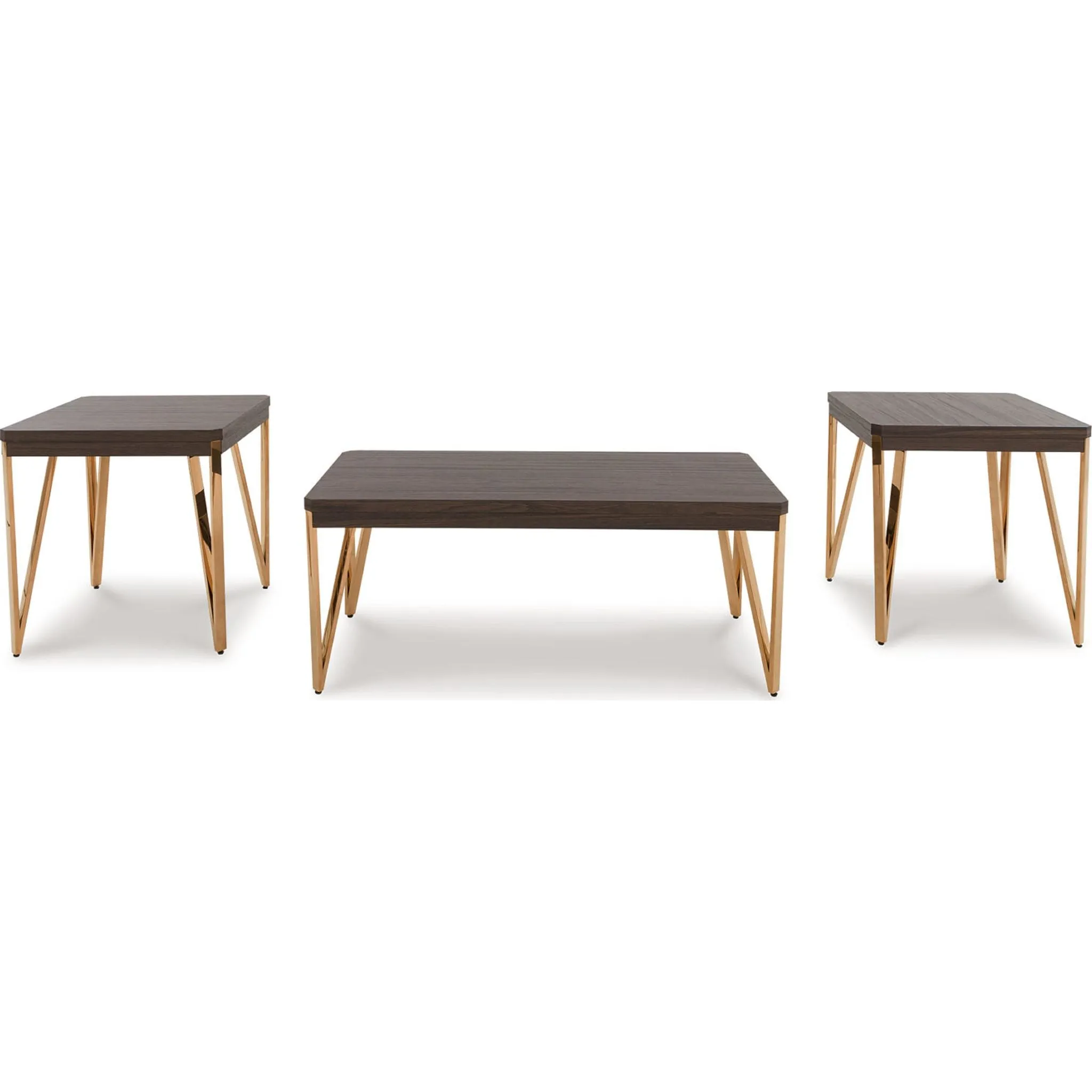 Bandyn 3 Pack Tables - Brown/Champagne