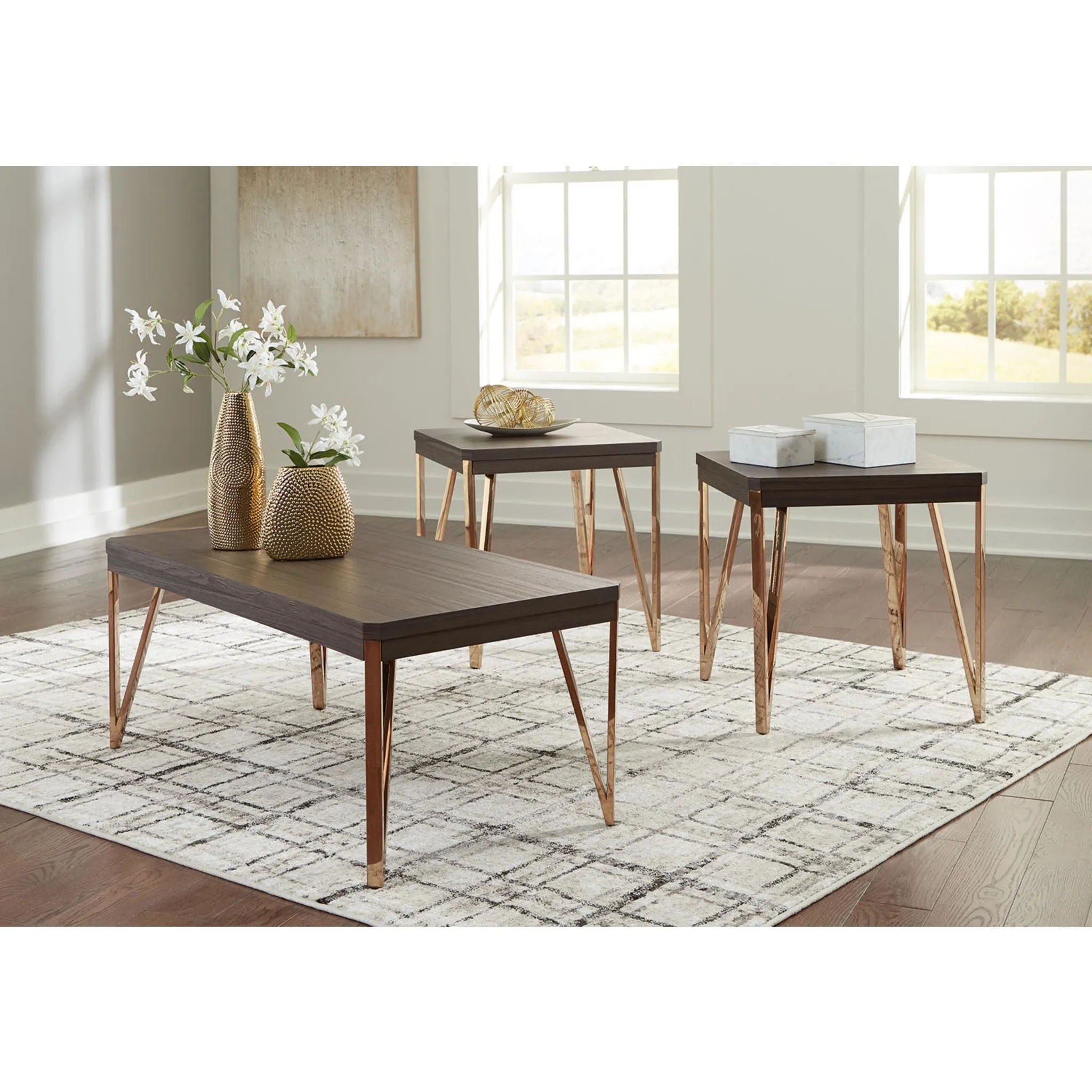 Bandyn 3 Pack Tables - Brown/Champagne