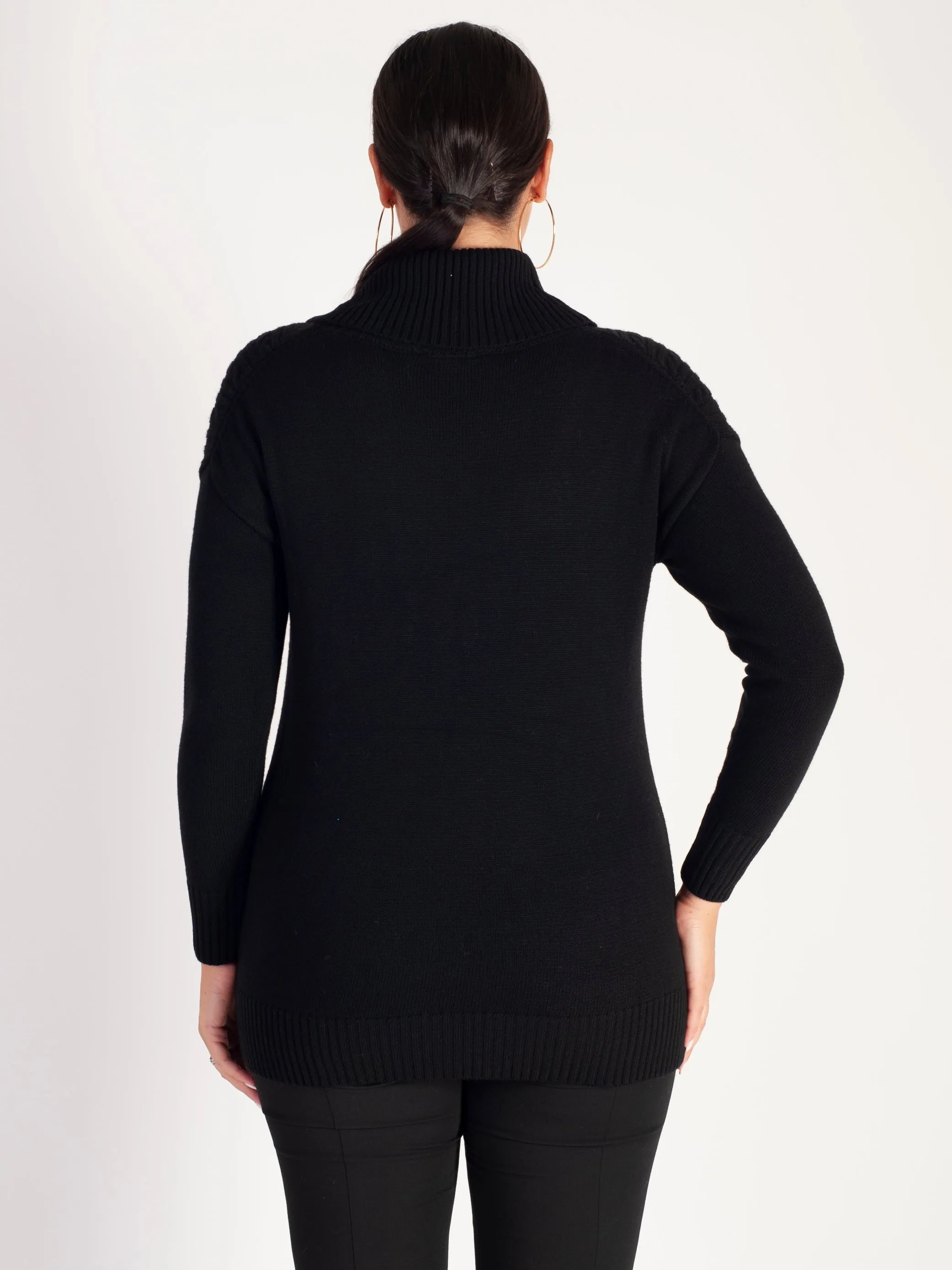 Black Cable Detail Turtleneck Jumper With Cashmere