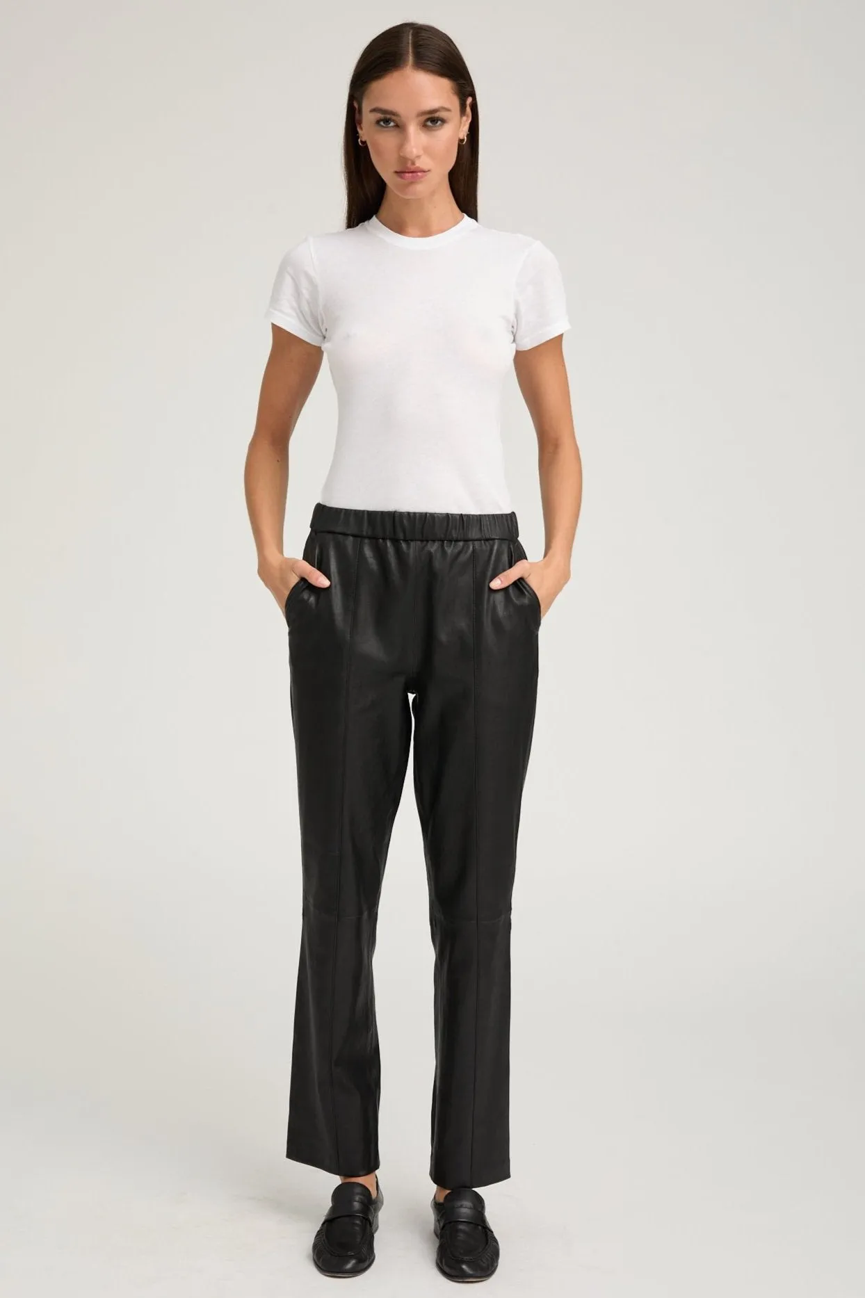 Black Leather Sophia Pintuck Jogger