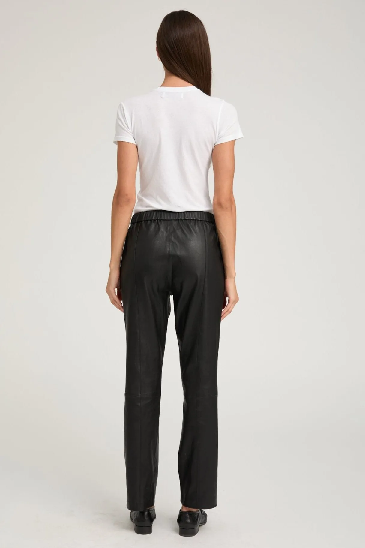 Black Leather Sophia Pintuck Jogger