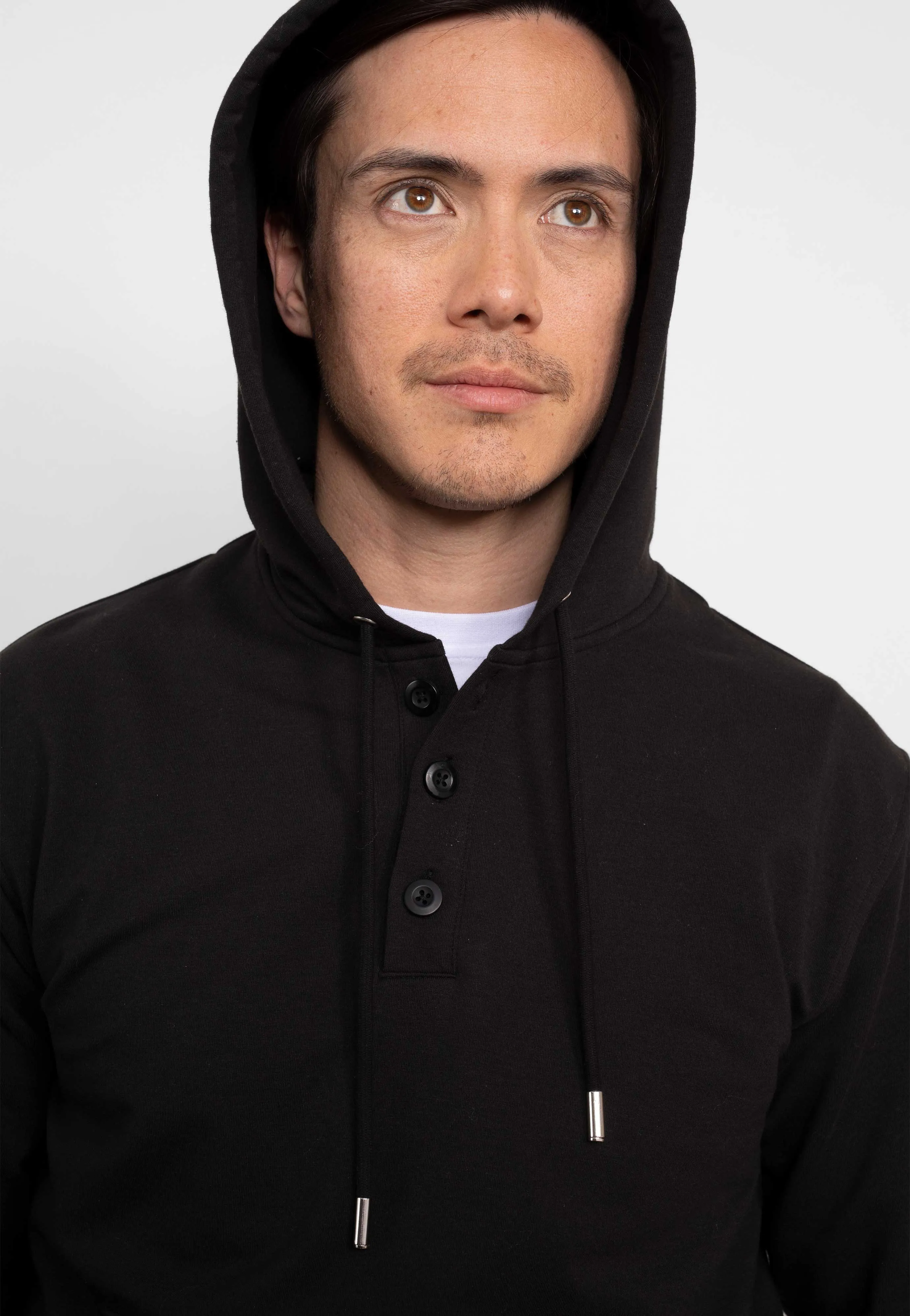 Black Stretch Cotton Blend Hoodie