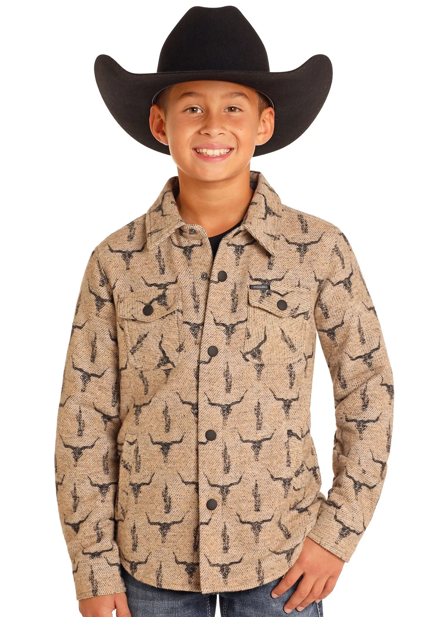 Boy's Rock & Roll Skull Print Shirt Jacket