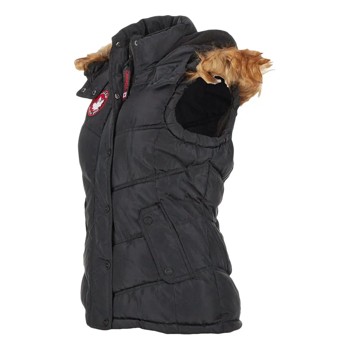 Canada Weather Gear Women's Puffer Vest with Faux Fur Trim Hood