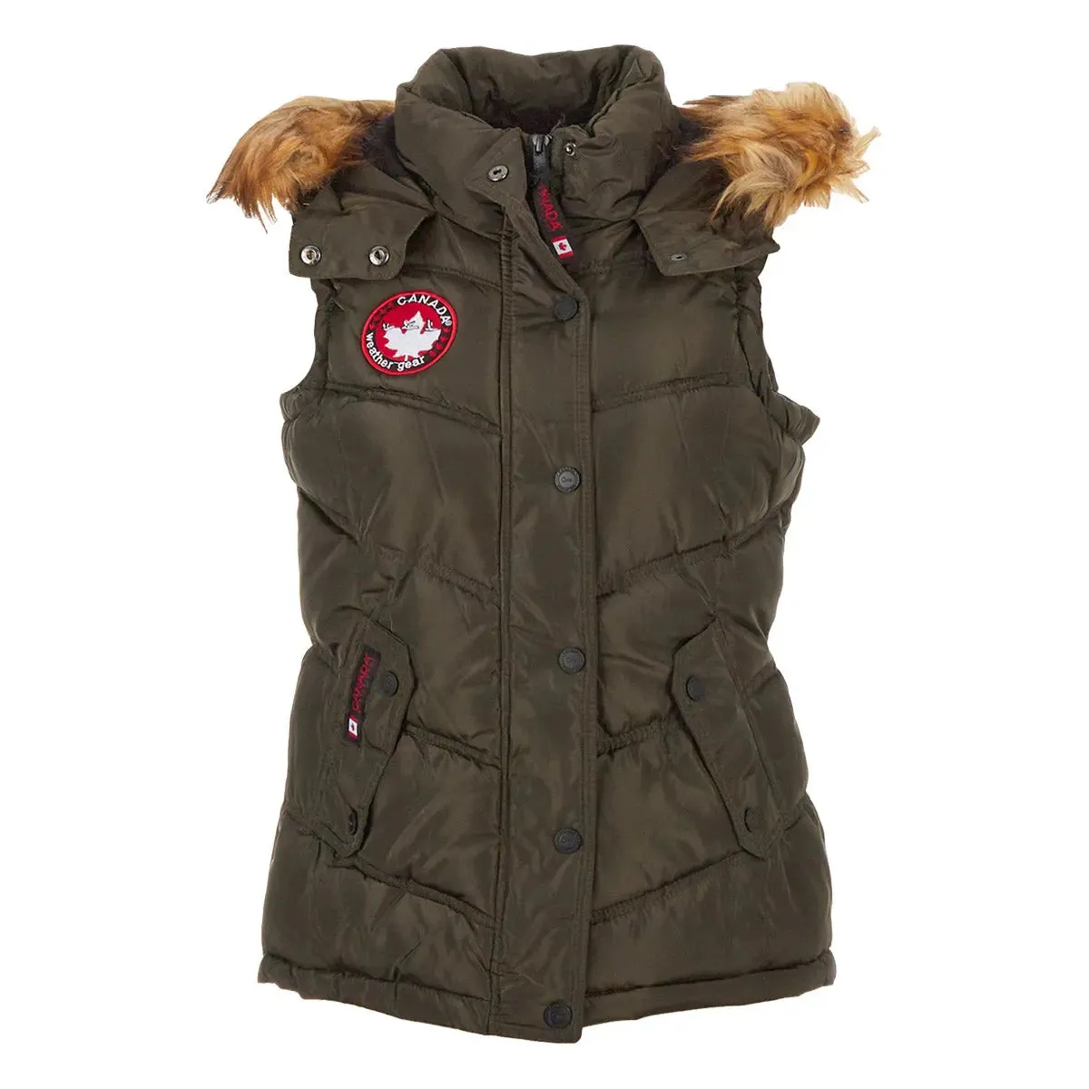 Canada Weather Gear Women's Puffer Vest with Faux Fur Trim Hood