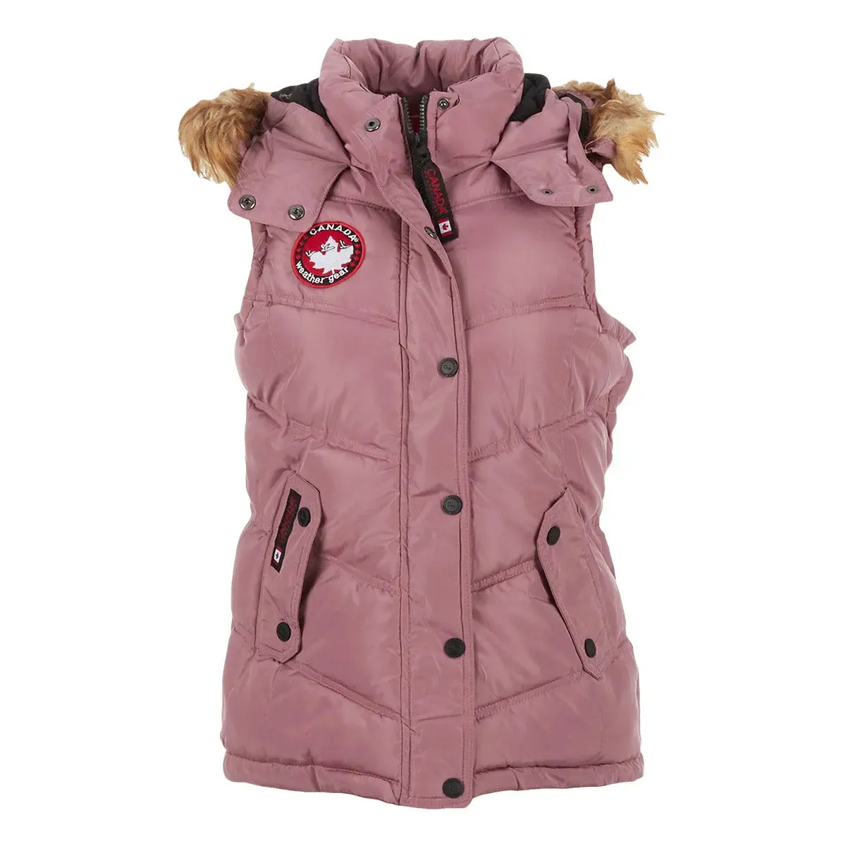 Canada Weather Gear Women's Puffer Vest with Faux Fur Trim Hood