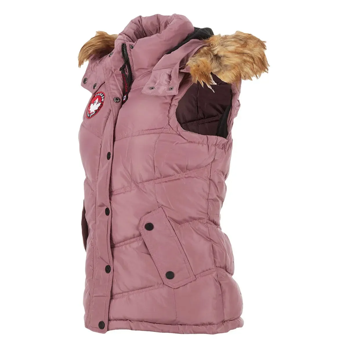 Canada Weather Gear Women's Puffer Vest with Faux Fur Trim Hood