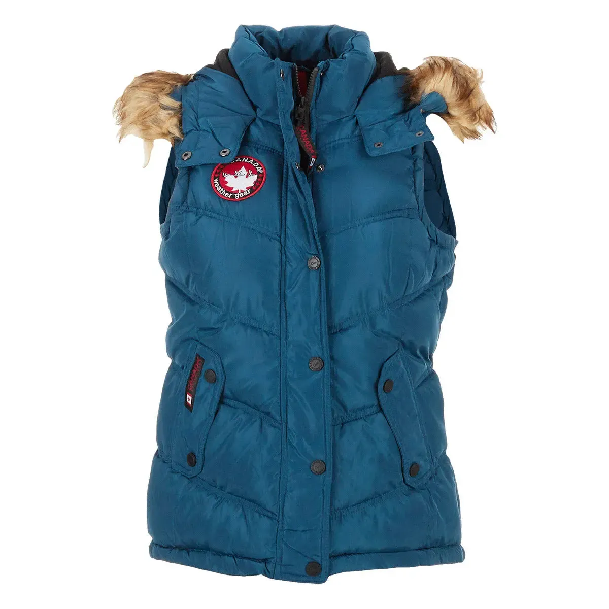 Canada Weather Gear Women's Puffer Vest with Faux Fur Trim Hood