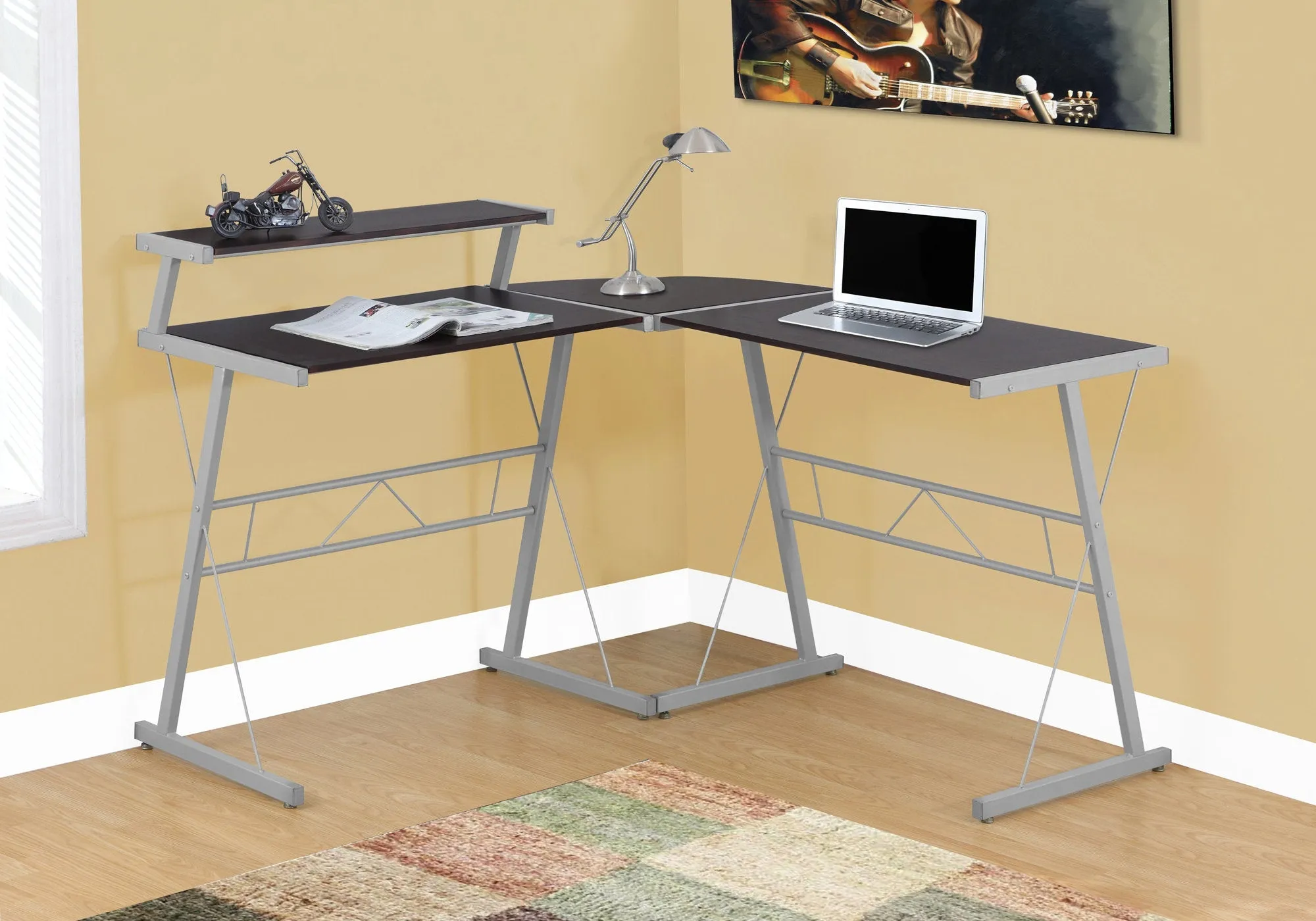 Computer Desk - Cappuccino Top / Silver Metal