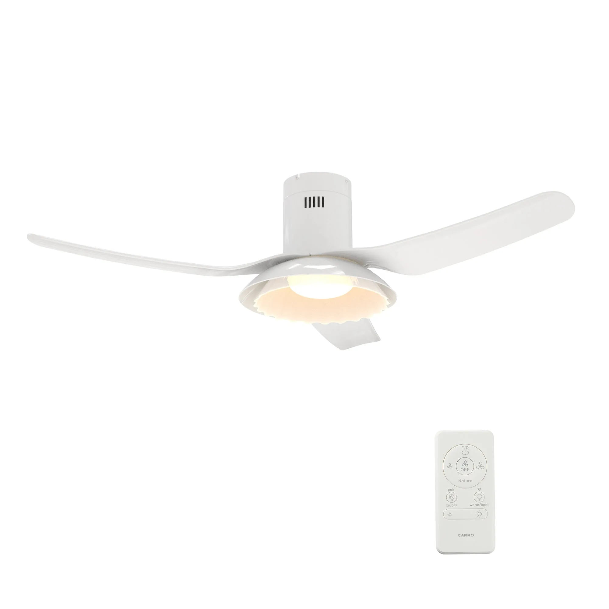 DAFFODIL 52 inch 3-Blade Flush Mount Smart Ceiling Fan with LED Light Kit and Remote - White/White