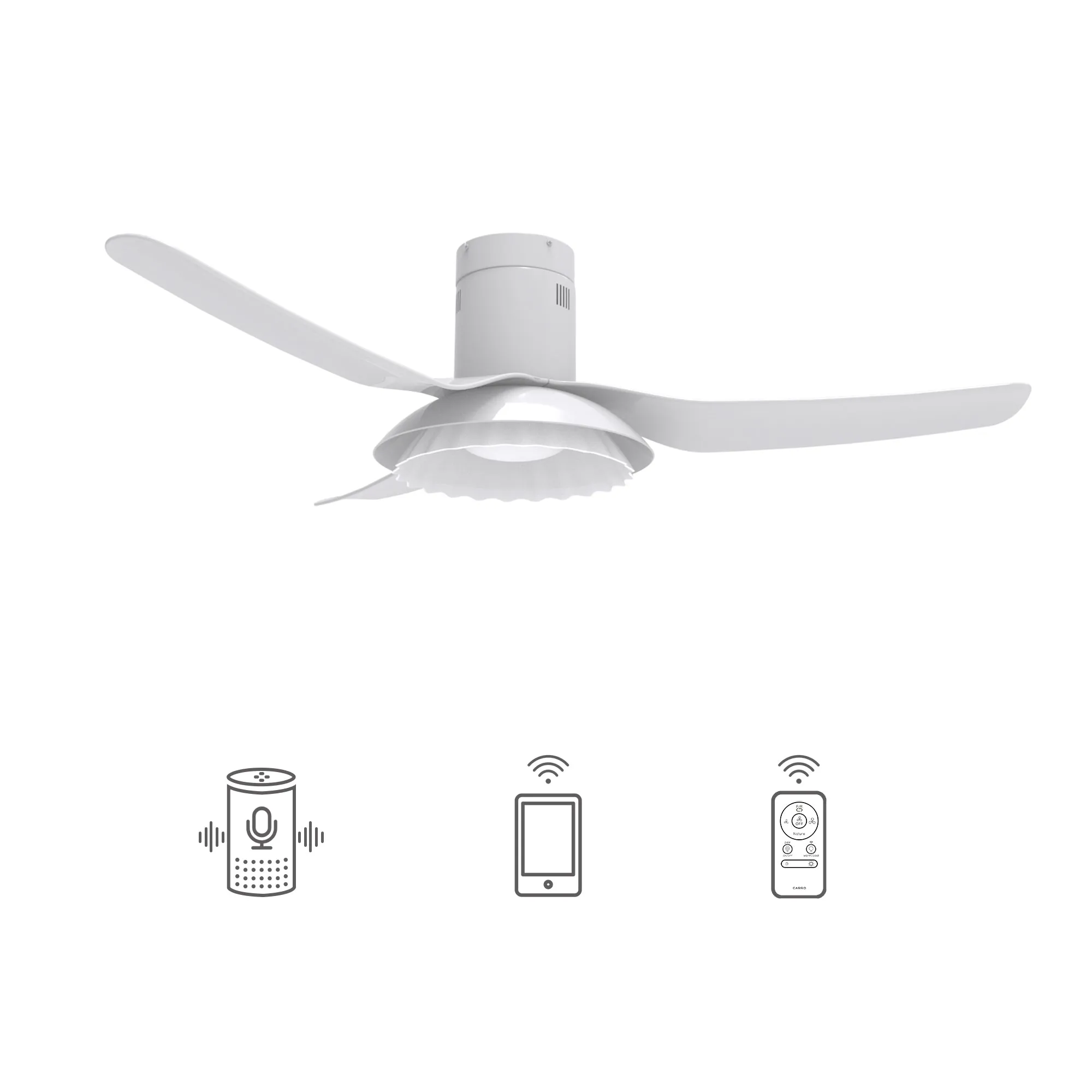 DAFFODIL 52 inch 3-Blade Flush Mount Smart Ceiling Fan with LED Light Kit and Remote - White/White