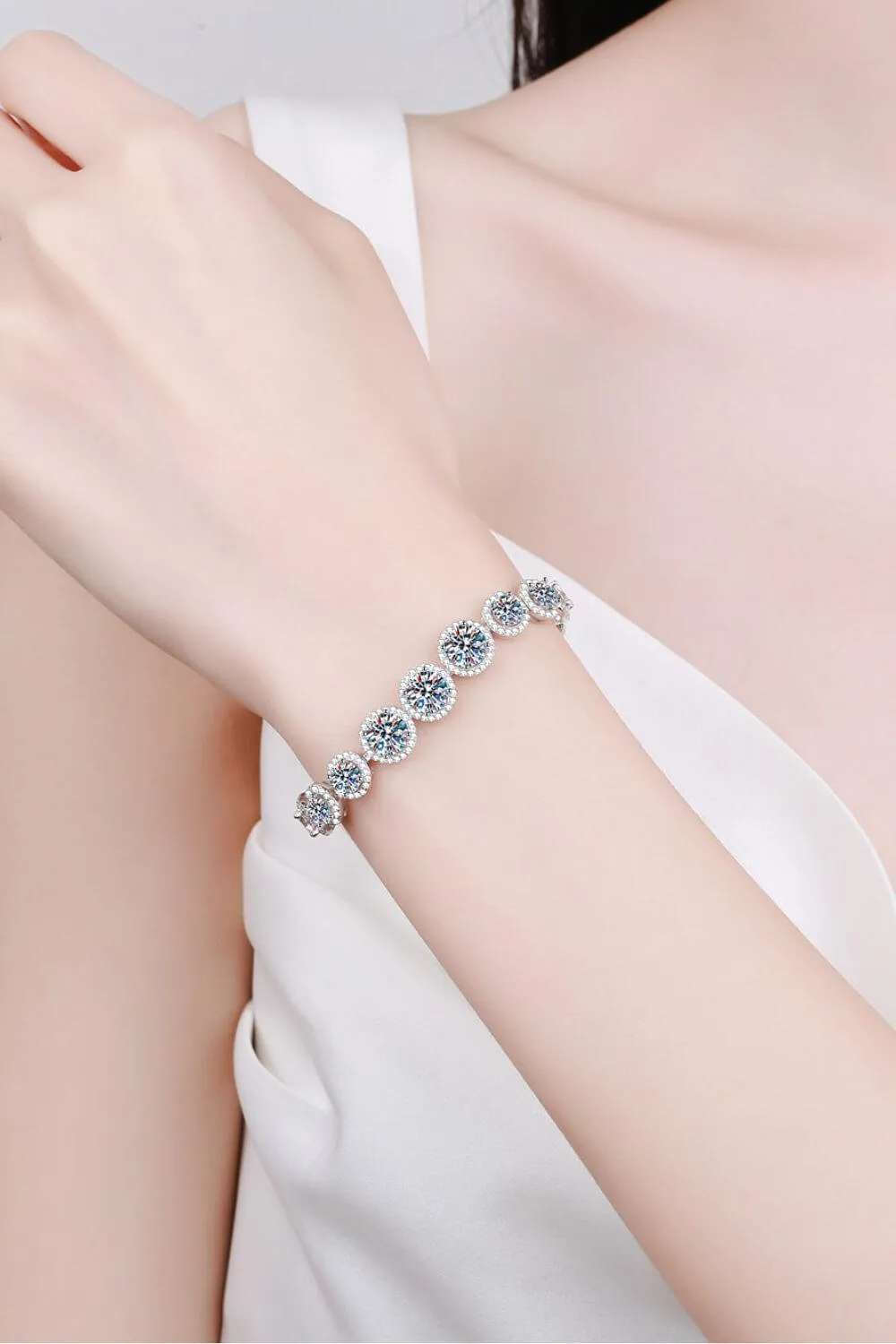 Elegant Moissanite and Zircon Silver Bracelet