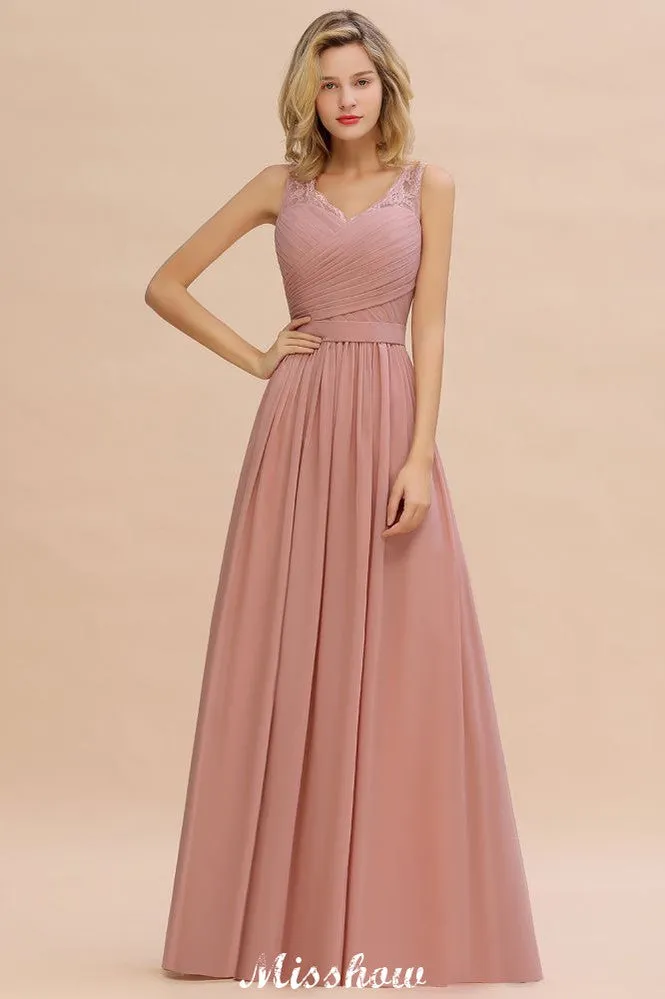 Elegant V-Neck A-line Evening Maxi Dress Bridesmaid Dress Sleeveless Styles