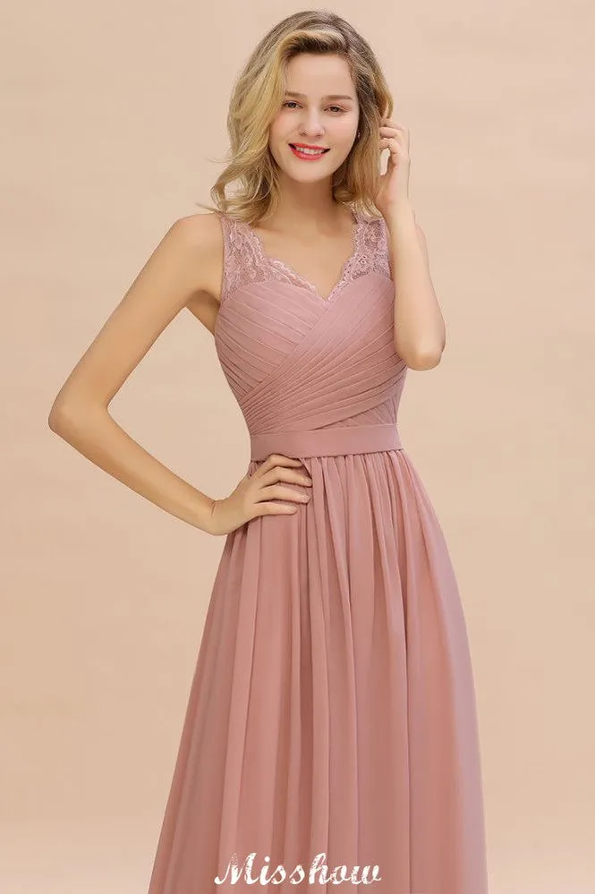 Elegant V-Neck A-line Evening Maxi Dress Bridesmaid Dress Sleeveless Styles