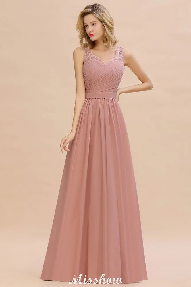 Elegant V-Neck A-line Evening Maxi Dress Bridesmaid Dress Sleeveless Styles