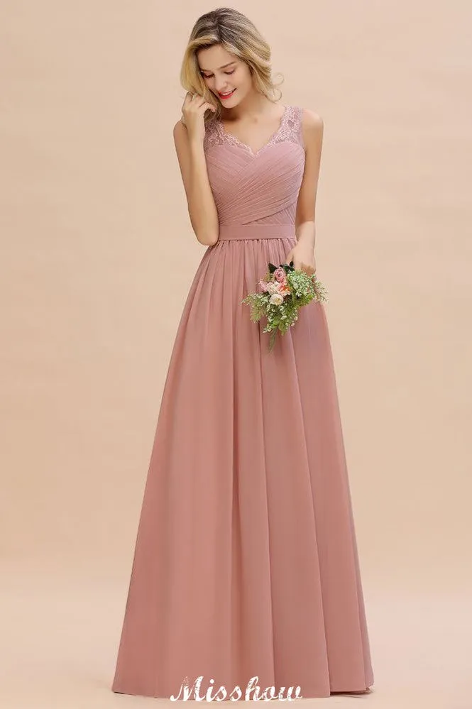 Elegant V-Neck A-line Evening Maxi Dress Bridesmaid Dress Sleeveless Styles