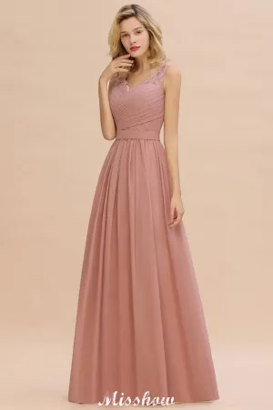 Elegant V-Neck A-line Evening Maxi Dress Bridesmaid Dress Sleeveless Styles