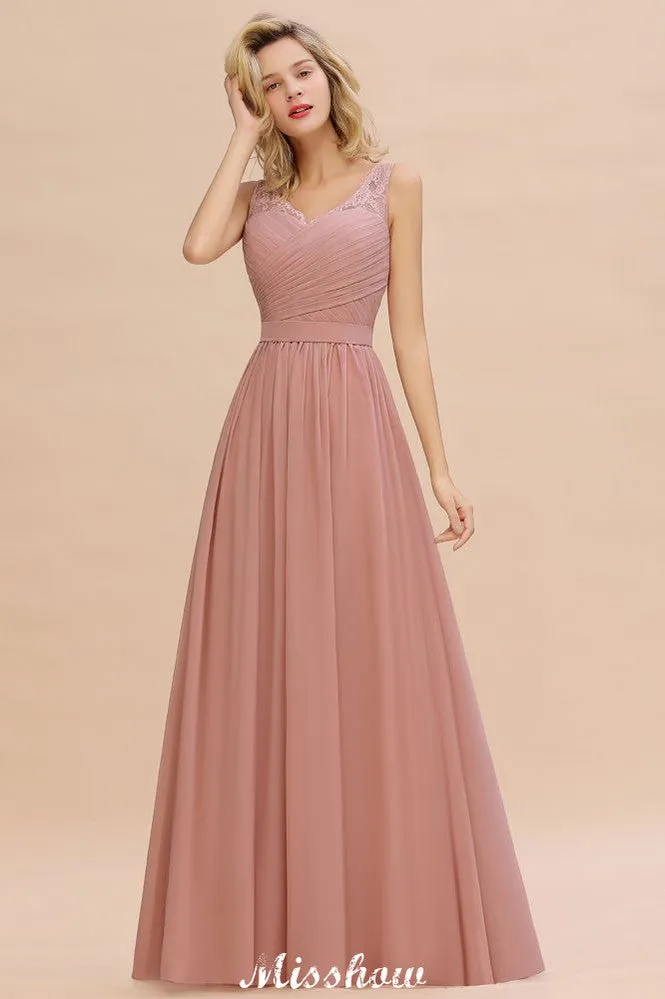 Elegant V-Neck A-line Evening Maxi Dress Bridesmaid Dress Sleeveless Styles