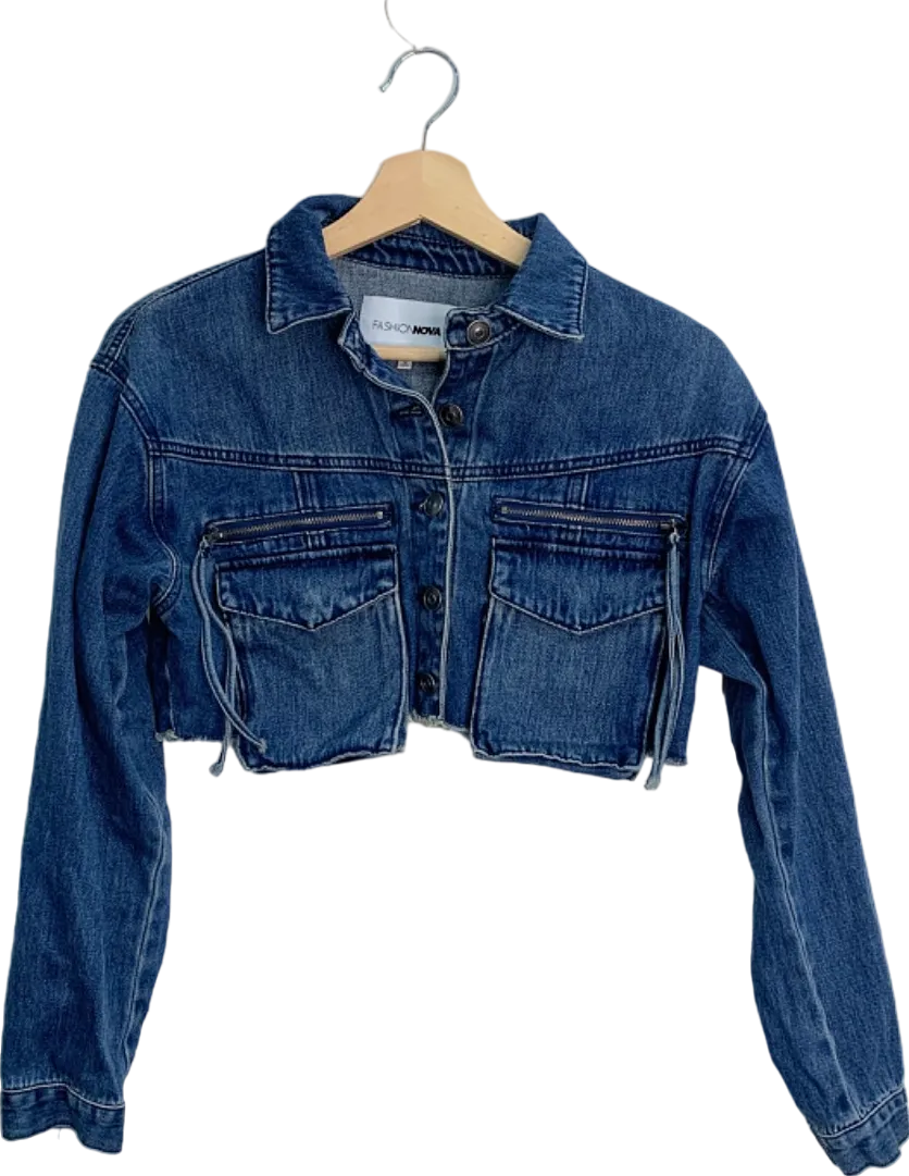 Fashion Nova Blue Denim Cropped Jacket XS