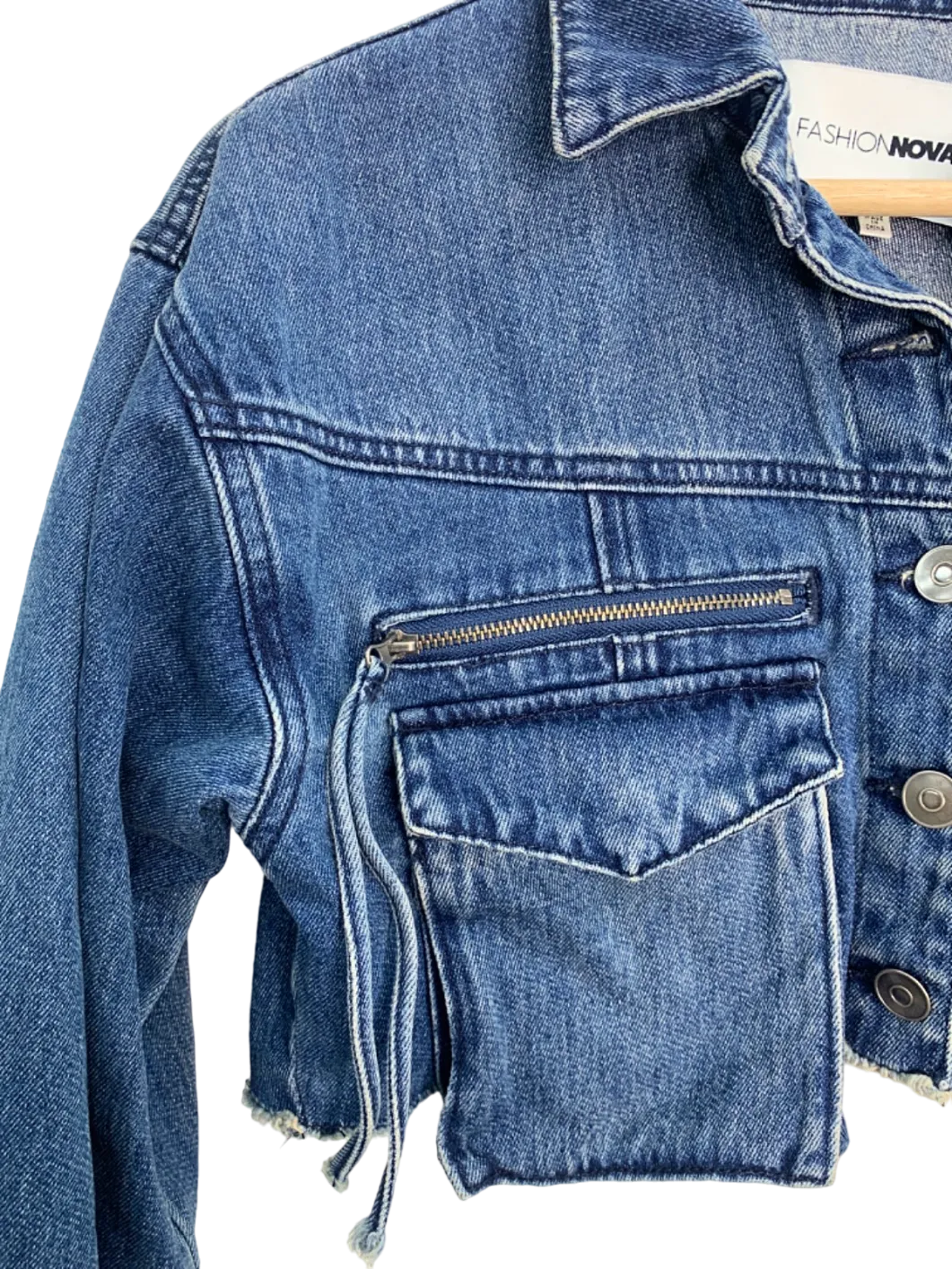 Fashion Nova Blue Denim Cropped Jacket XS