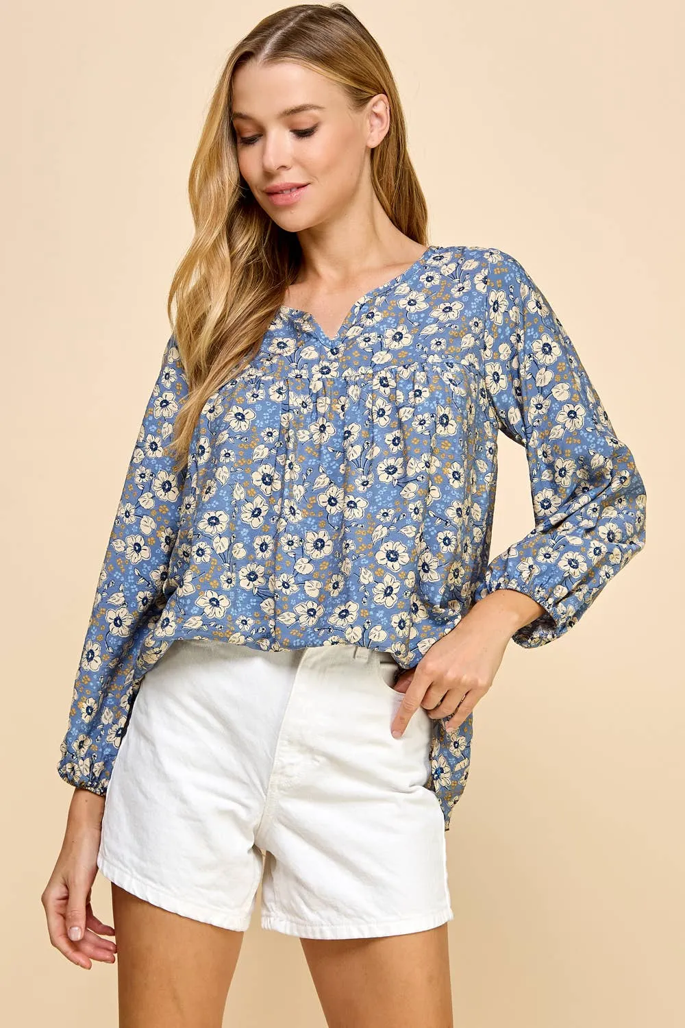 Floral Top with V Neck