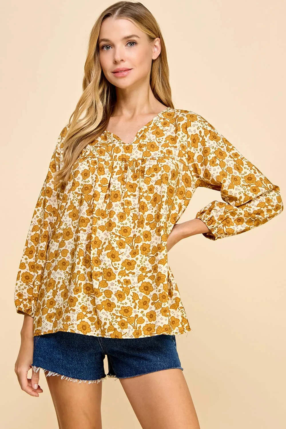 Floral Top with V Neck