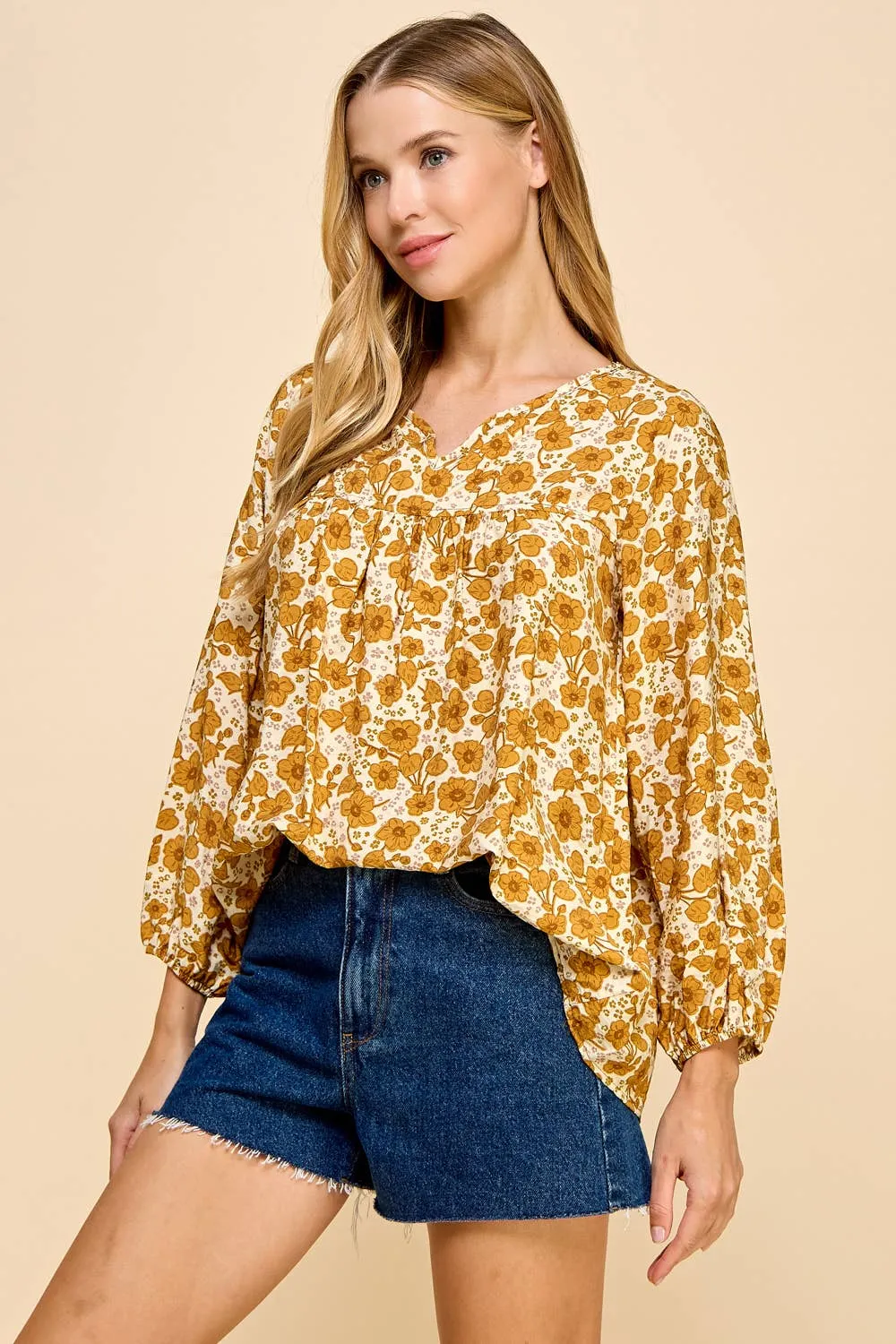 Floral Top with V Neck