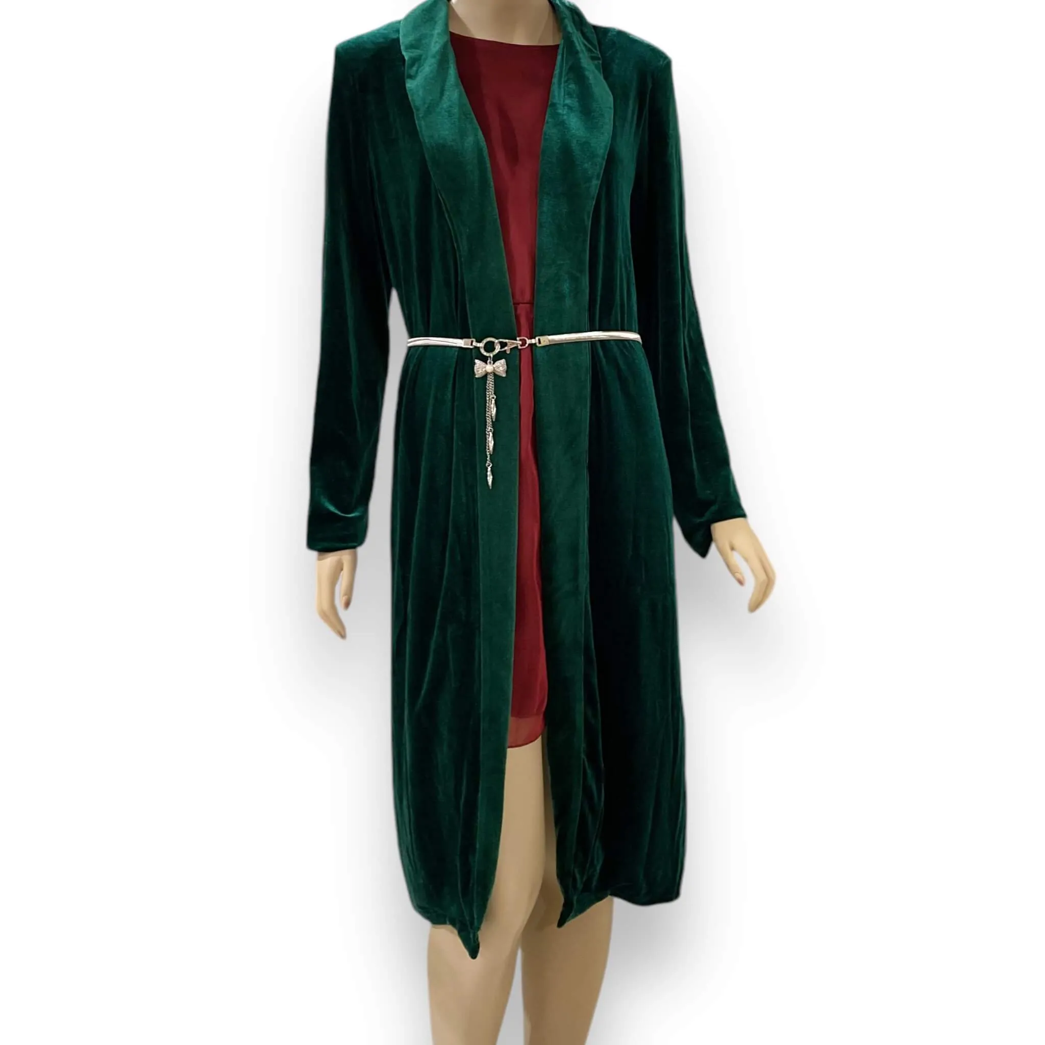 Green Velvet Long Cardigan Jacket