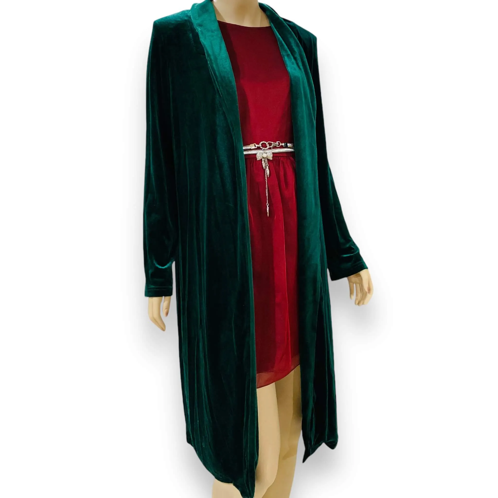 Green Velvet Long Cardigan Jacket