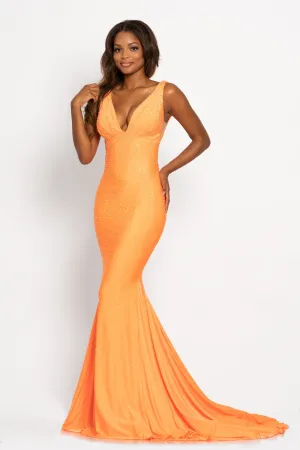 Johnathan Kayne 9213 Size 14 Crystal Lycra Long Fitted Prom Dress Sherbet