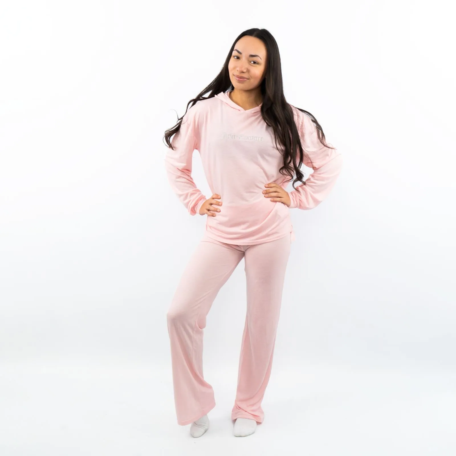 Juicy Couture Girls Pink Logo Embroidered Long Sleeve Soft Cotton Jersey Pyjama Set