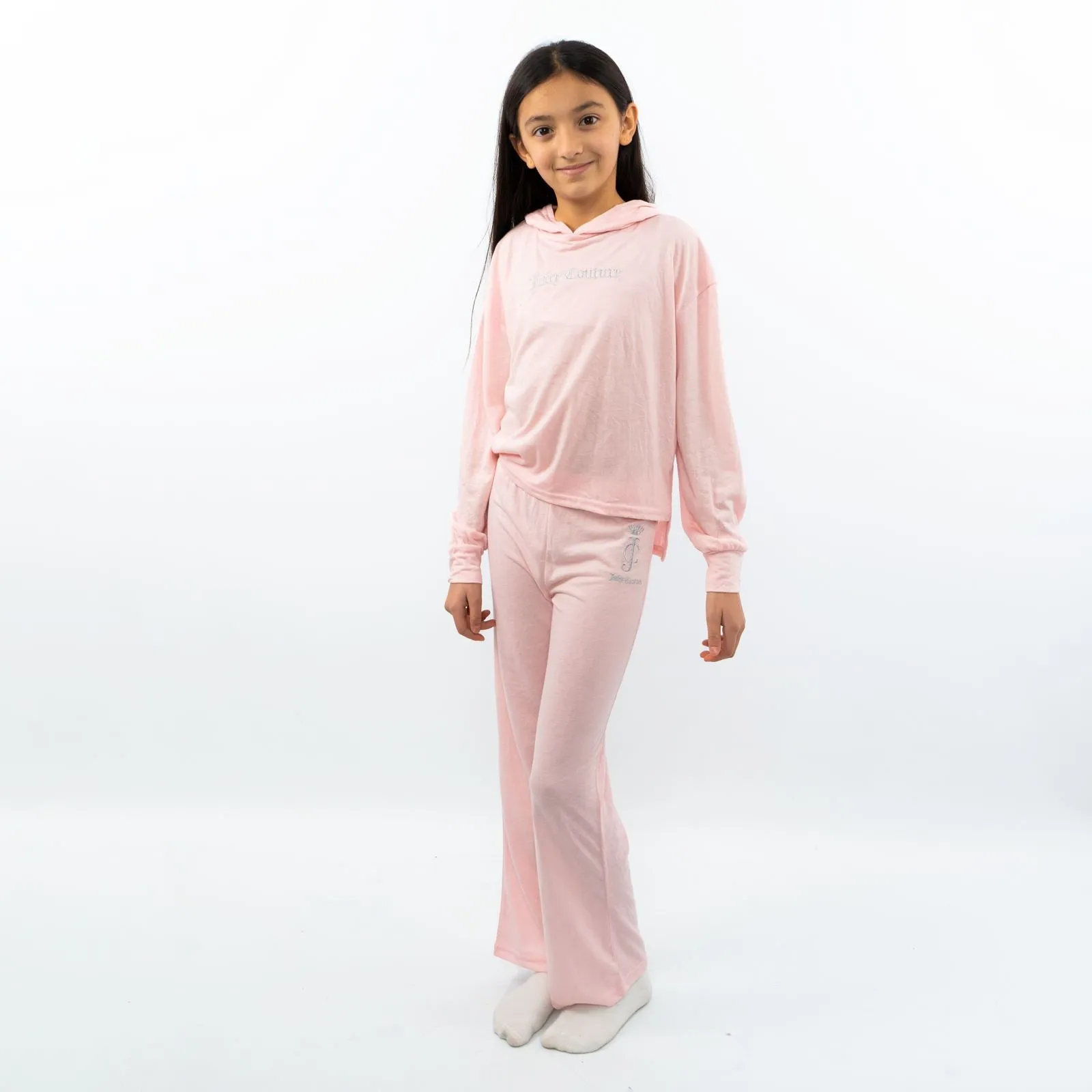 Juicy Couture Girls Pink Logo Embroidered Long Sleeve Soft Cotton Jersey Pyjama Set