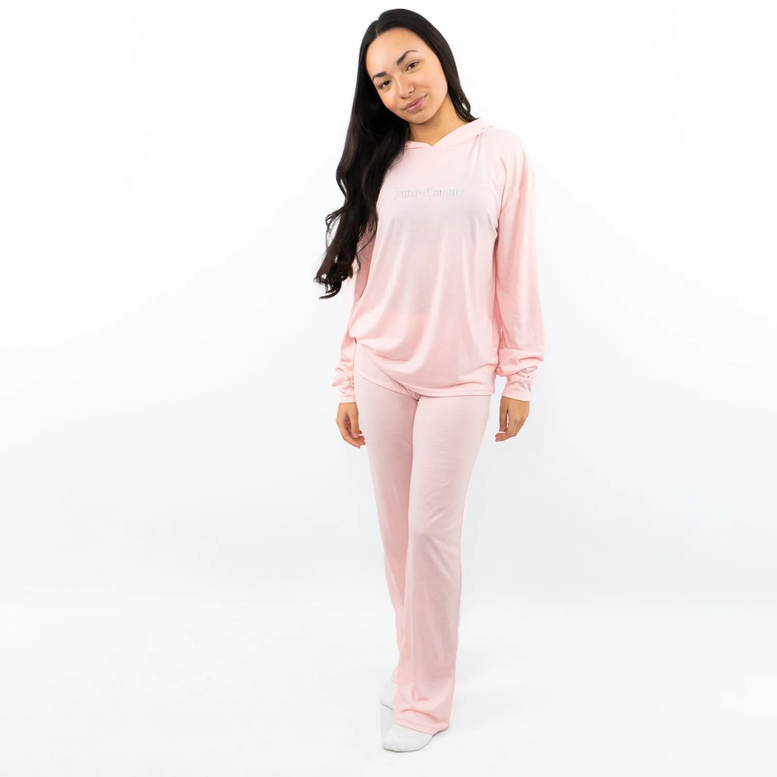 Juicy Couture Girls Pink Logo Embroidered Long Sleeve Soft Cotton Jersey Pyjama Set