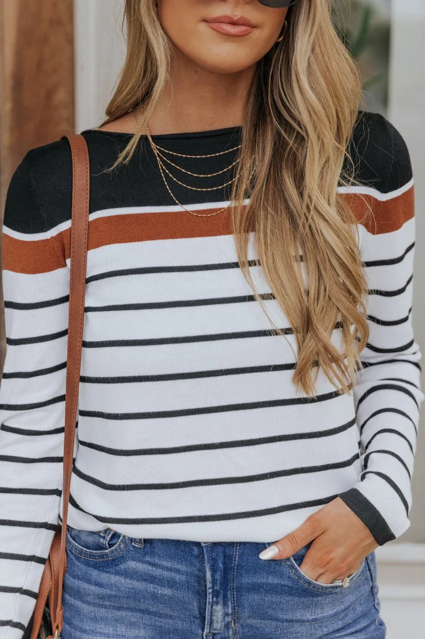 Long Sleeve Copper Colorblock Striped Pullover Sweater - FINAL SALE