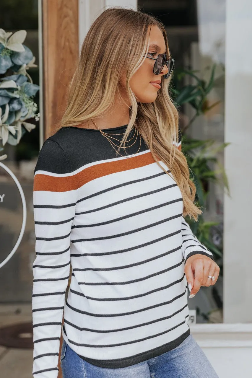 Long Sleeve Copper Colorblock Striped Pullover Sweater - FINAL SALE