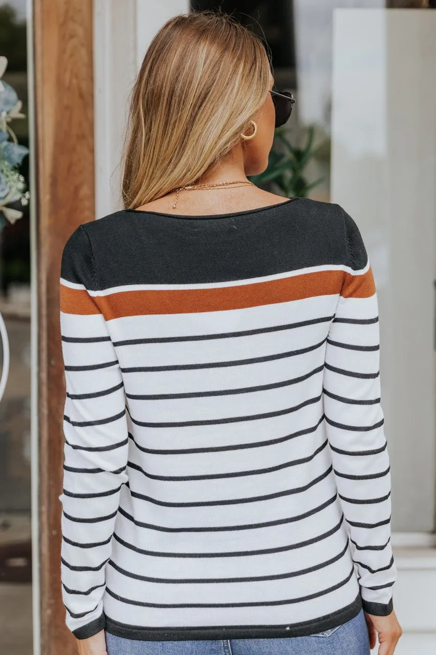 Long Sleeve Copper Colorblock Striped Pullover Sweater - FINAL SALE