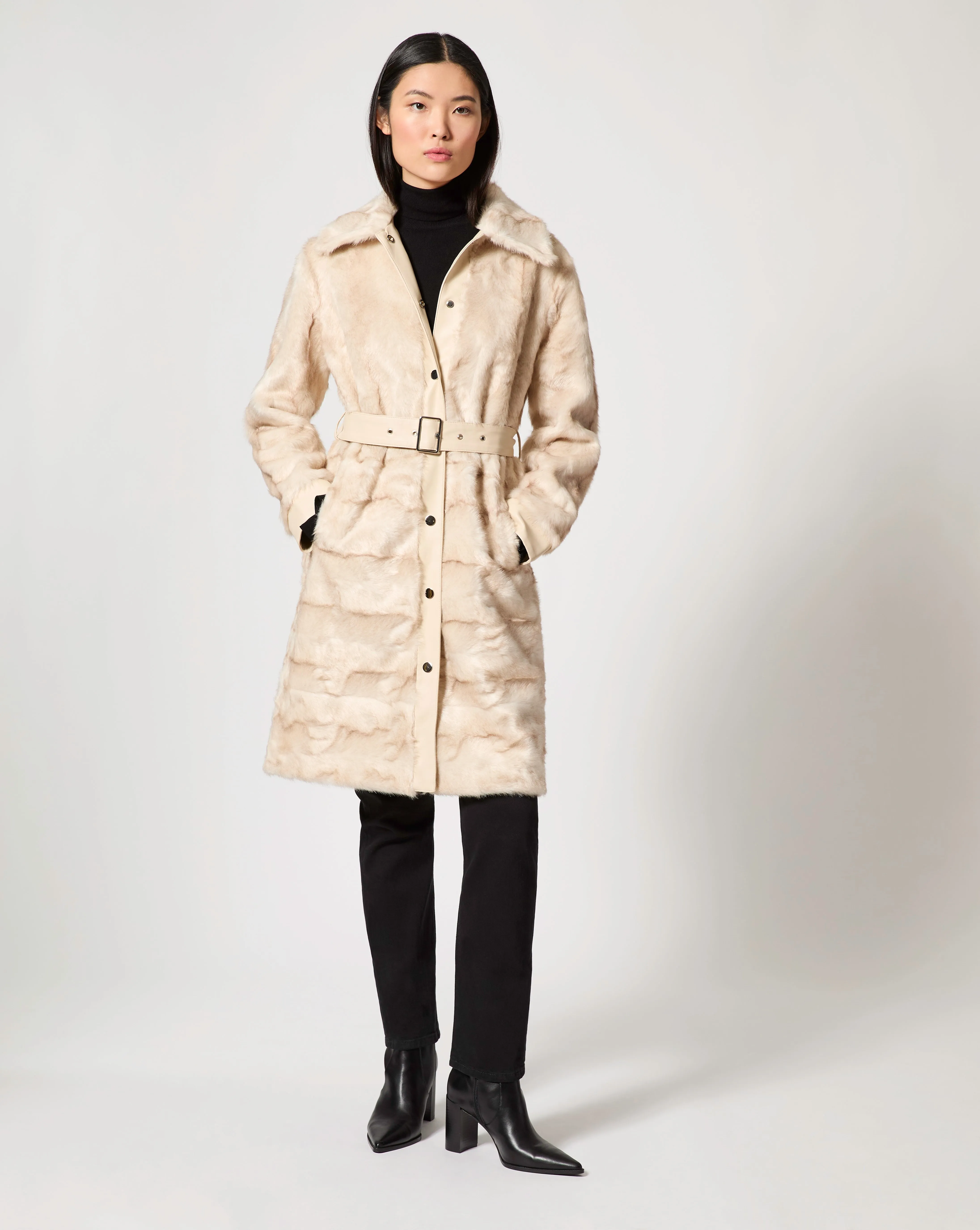 Margaux Faux Persian Lamb & Faux Leather Coat